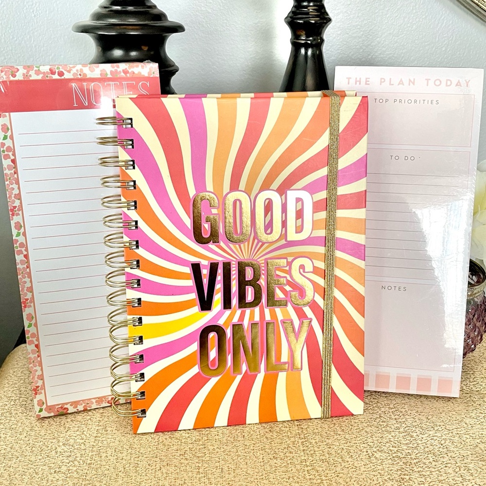 NWT GOOD VIBES ONLY Hardcover Notebook Journal/ 2 Pk Notepads Stationery Bundle